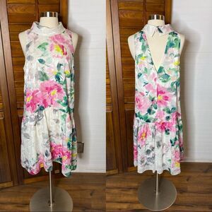 Eliza J Watercolor Floral Collared Dropped Waist Dress NWT Size 12